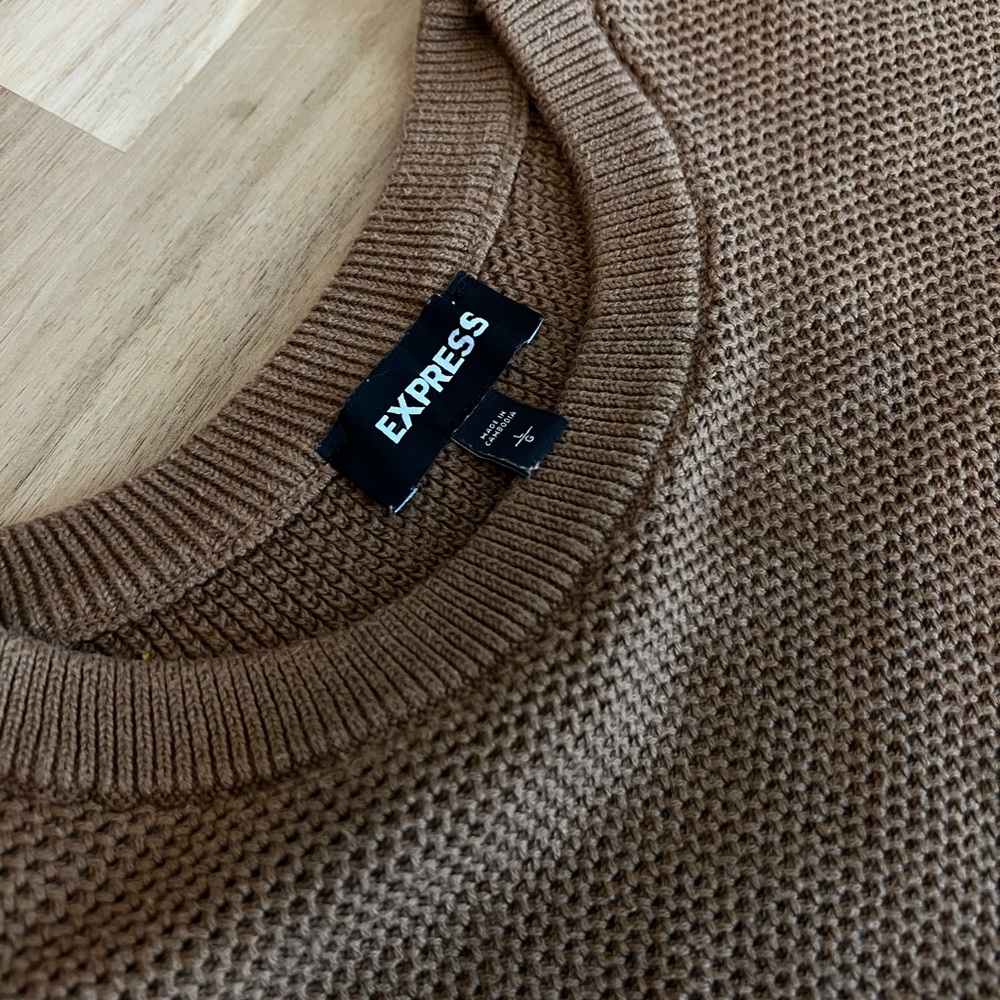 Express Warm Tan Knit Crewneck Sweater Mens Size Large